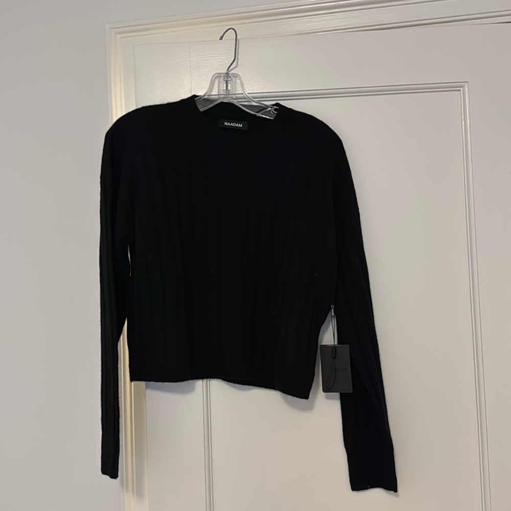 NAADAM Black Ribbed Cropped Sweater